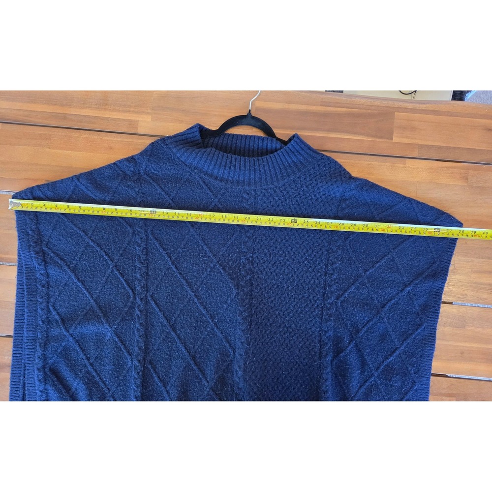 Free People Navy Blue Knit Poncho Sweater Oversized OS Lagenlook Boho Granola - Picture 4 of 5